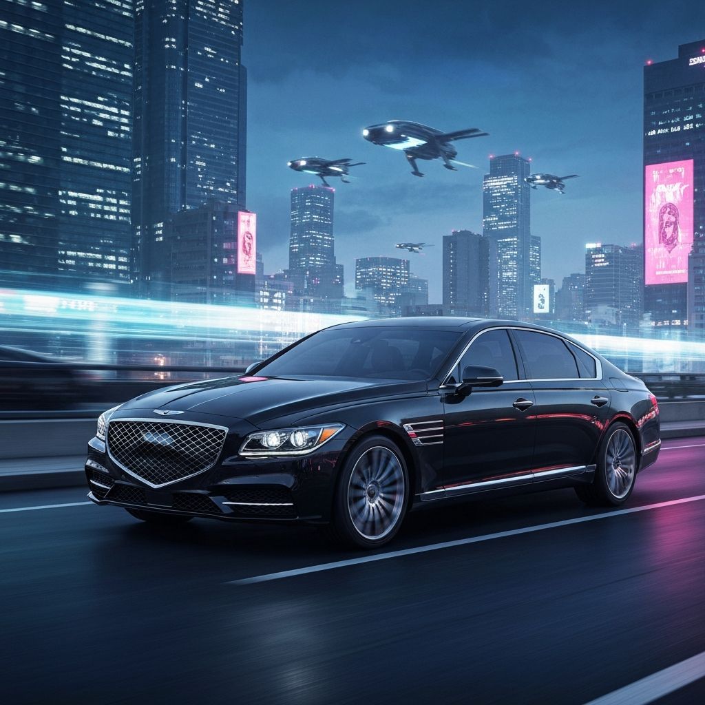 Genesis G90 v nočním Soulu